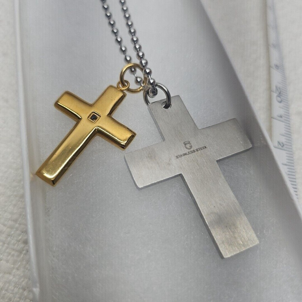 Stainless Steel Double Cross Serenity Prayer Necklace - Picture 3 of 8